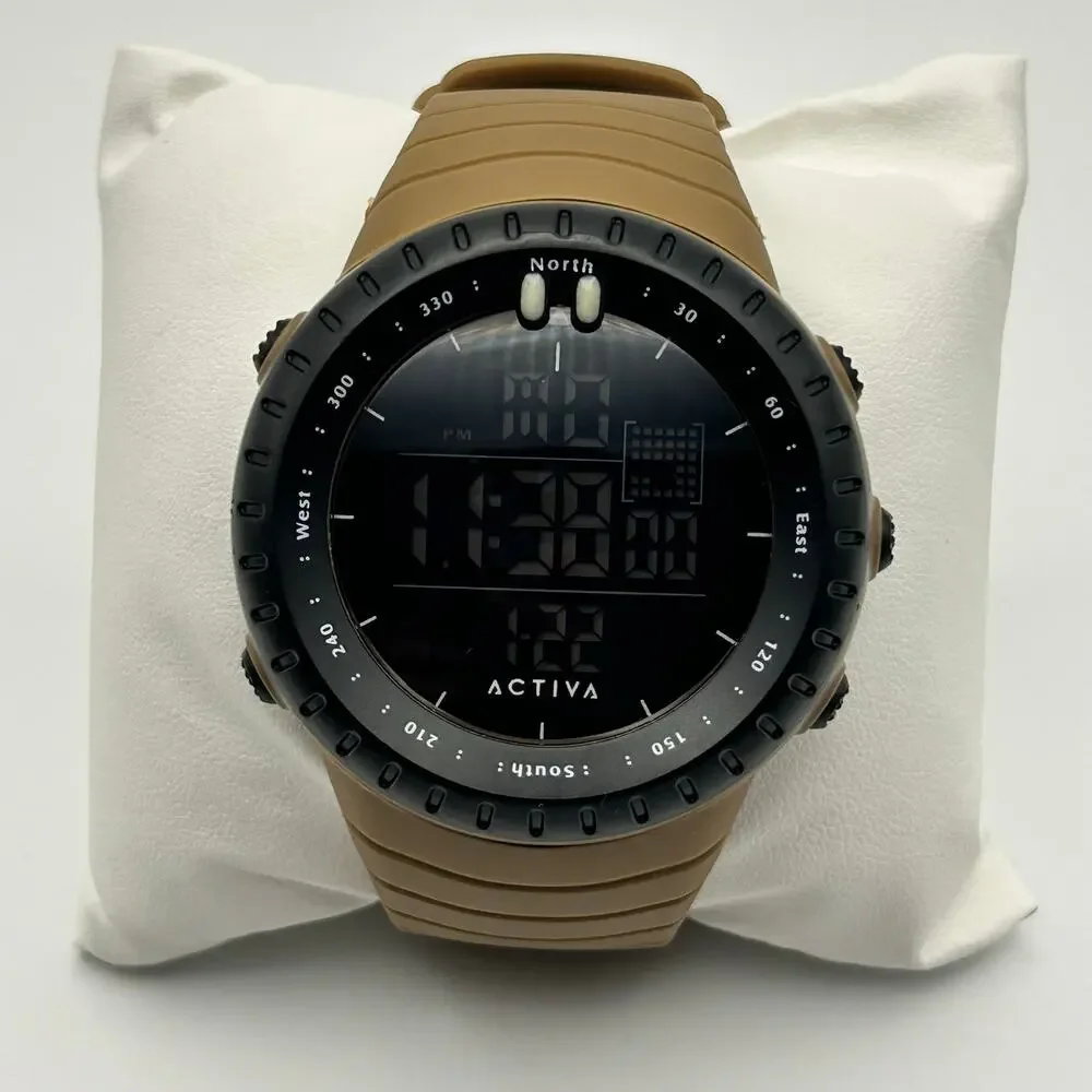 Activa Odyssey X Men’s Digital Watch Tan Silicon Band Black Bezel and Dial